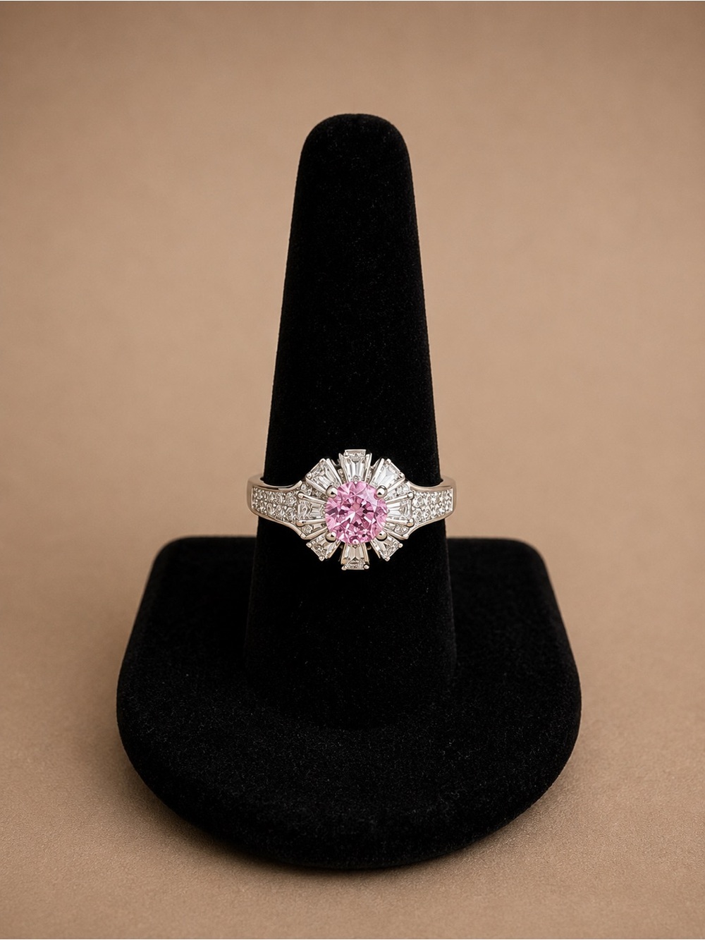 Elegant Pink Center Crystal Halo Ring Costume Jewelry - Women Jewelry New